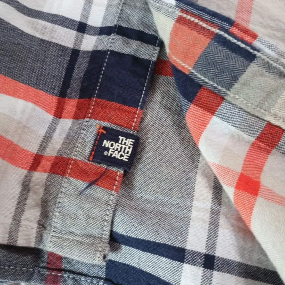The North Face Mens XL Plaid Flannel Shirt Red Blue Gray Button Up Outdoor